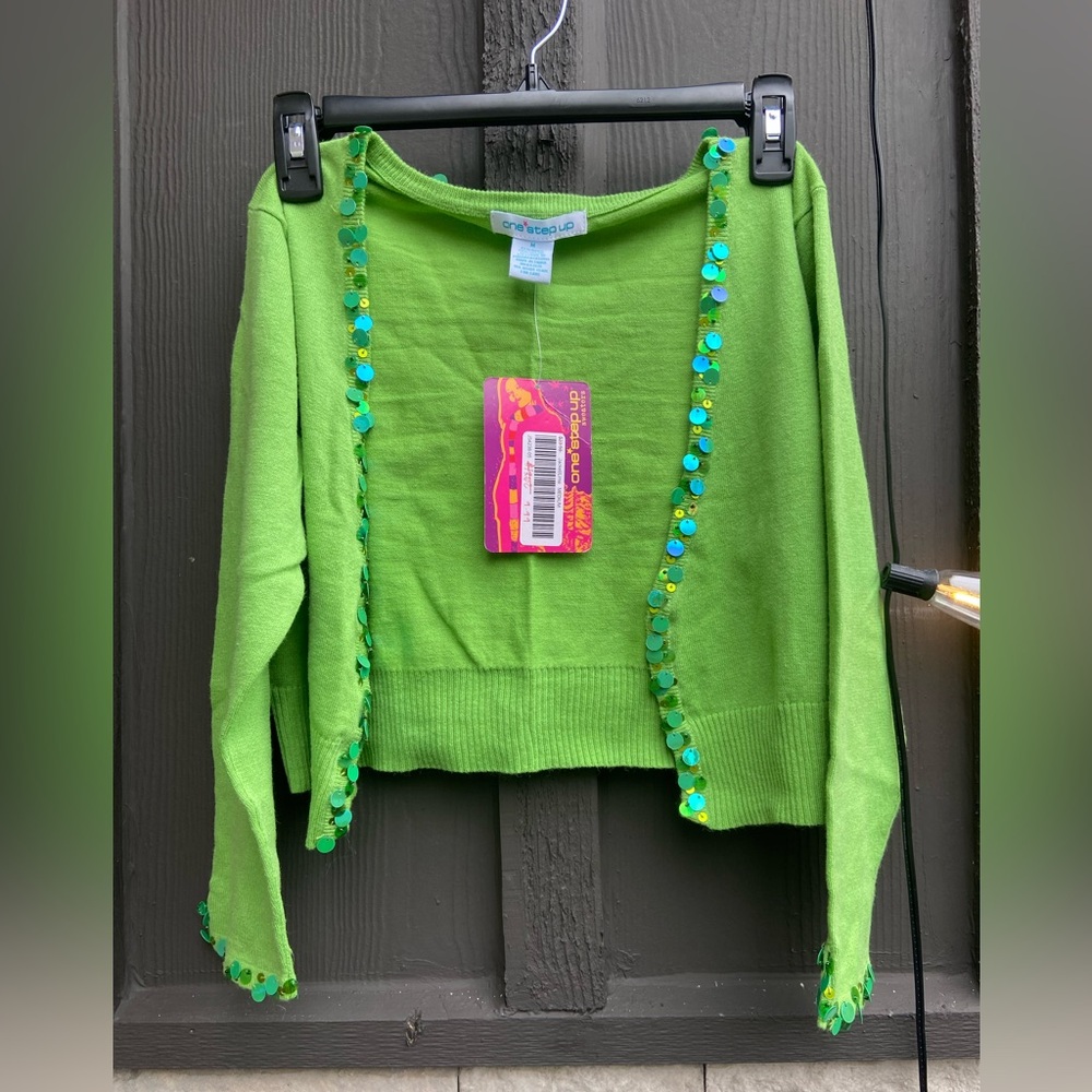 One Step Ahead Green Cardigan with Sequin Trim